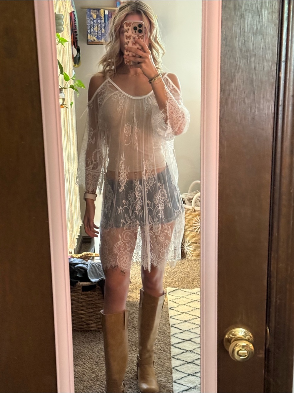 Sheer White Lace Cold-Shoulder Tunic